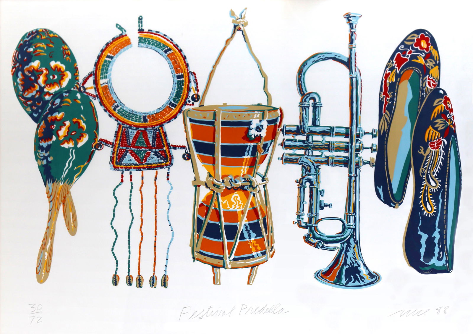 Don Nice, Festival Predella, Screenprint: Artist: Don Nice, American (1932 - 2019) Title: Festival Predella Year: 1988 Medium: Screenprint, signed, numbered, and dated in pencil Edition: 30/72 Image Size: 27 x 42 inches Size: 33 x 46 in. (83.