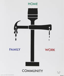 Anton van Dalen, Family, Home, Work, Community from Bullet Space, Your House is Mine, Poster, signed: Artist: Anton van Dalen, Dutch (1938 - ) Title: Family, Home, Work, Community from Bullet Space, Your House is Mine Year: 1988-1992 Medium: Poster, signed and in pencil Image Size: Size: 23 in. x 20 i