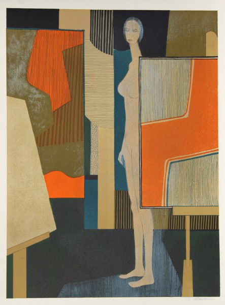 Andre Minaux, Nude in Artist's Studio, Lithograph: Artist: Andre Minaux, French (1923 - 1986) Title: Nude in Artist's Studio Year: circa 1970 Medium: Lithograph, Signed in Pencil Edition: EA Size: 26 in. x 20 in. (66.04 cm x 50.8 cm)