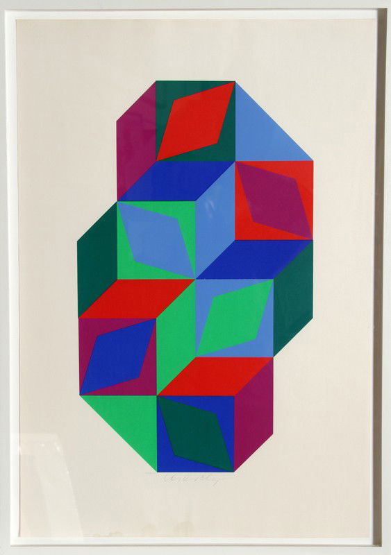Victor Vasarely, Geometric Op-Art Serigraph: Artist: Victor Vasarely, Hungarian (1908 - 1997) Title: untitled 29 Year: circa 1970 Medium: Serigraph, signed and numbered in pencil Edition: 140/200 Size: 27.5 in. x 20 in. (69.85 cm x 50.8 cm)
