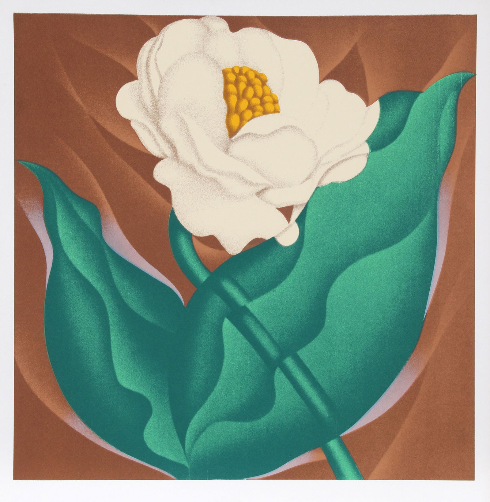 Jack Brusca, Globe Flower, Screenprint: Artist: Jack Brusca, American (1939 - 1993) Title: Globe Flower Year: 1978 Medium: Screenprint, signed and numbered in pencil Edition: 200, AP 30 Image Size: 24 x 24 inches Size: 26.5 in. x 25.5 in. (