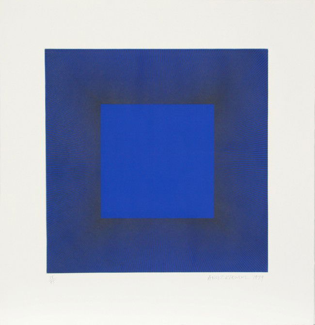 Richard Anuszkiewicz, Blue with Black, Op-Art Etchi: Artist: Richard Anuszkiewicz, American (1930 - ) Title: Autumn Suite (Blue with Black) Year: 1979 Medium: Intaglio Etching with Aquatint on Somerset, signed and numbered in pencil Edition: 95 Image Si