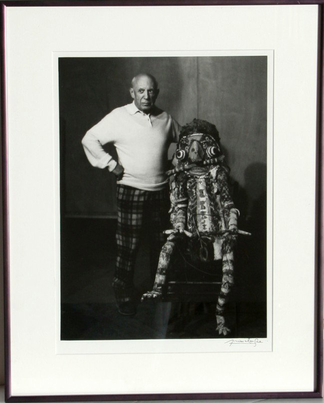 Lucien Clergue, Picasso and Sculpture, Photograph: Artist: Lucien Clergue, French (1934 - ) Title: Picasso and Sculpture Year: circa 1950 Medium: Gelatin Silver Print, Signed in ink Image Size: 14.5 x 10.5 inches Frame Size: 20 x 16 inches