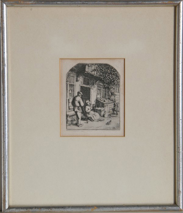Adriaen Van Ostade, Woman Winding upon a Wheel, Et: Artist: Adriaen Van Ostade, Dutch (1610 - 1685) Title: The Woman Winding upon a Wheel Medium: Etching (Fifth State of Six), Signed 'AVO' in the plate Image Size: 3.75 x 3 inches Frame Size: 11.5 x 10 
