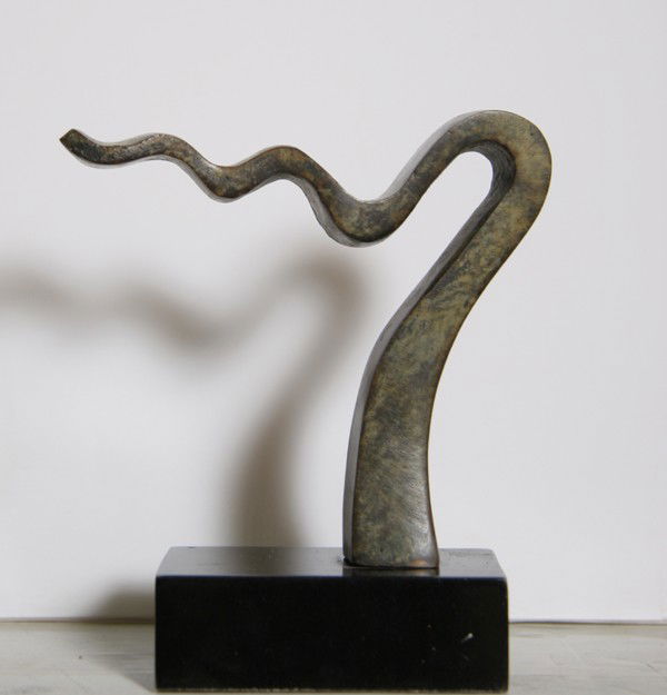 Hans van de Bovenkamp, Stela in the Wind, Bronze Sc: Artist: Hans van de Bovenkamp, Dutch (1938 - ) Title: Stela in the Wind Year: 2004 Medium: Bronze Sculpture, Signed on Bottom in Black Marker Size: 5.5 in. x 4.5 in. x 2 in. (13.97 cm x 11.43 cm x 5.0