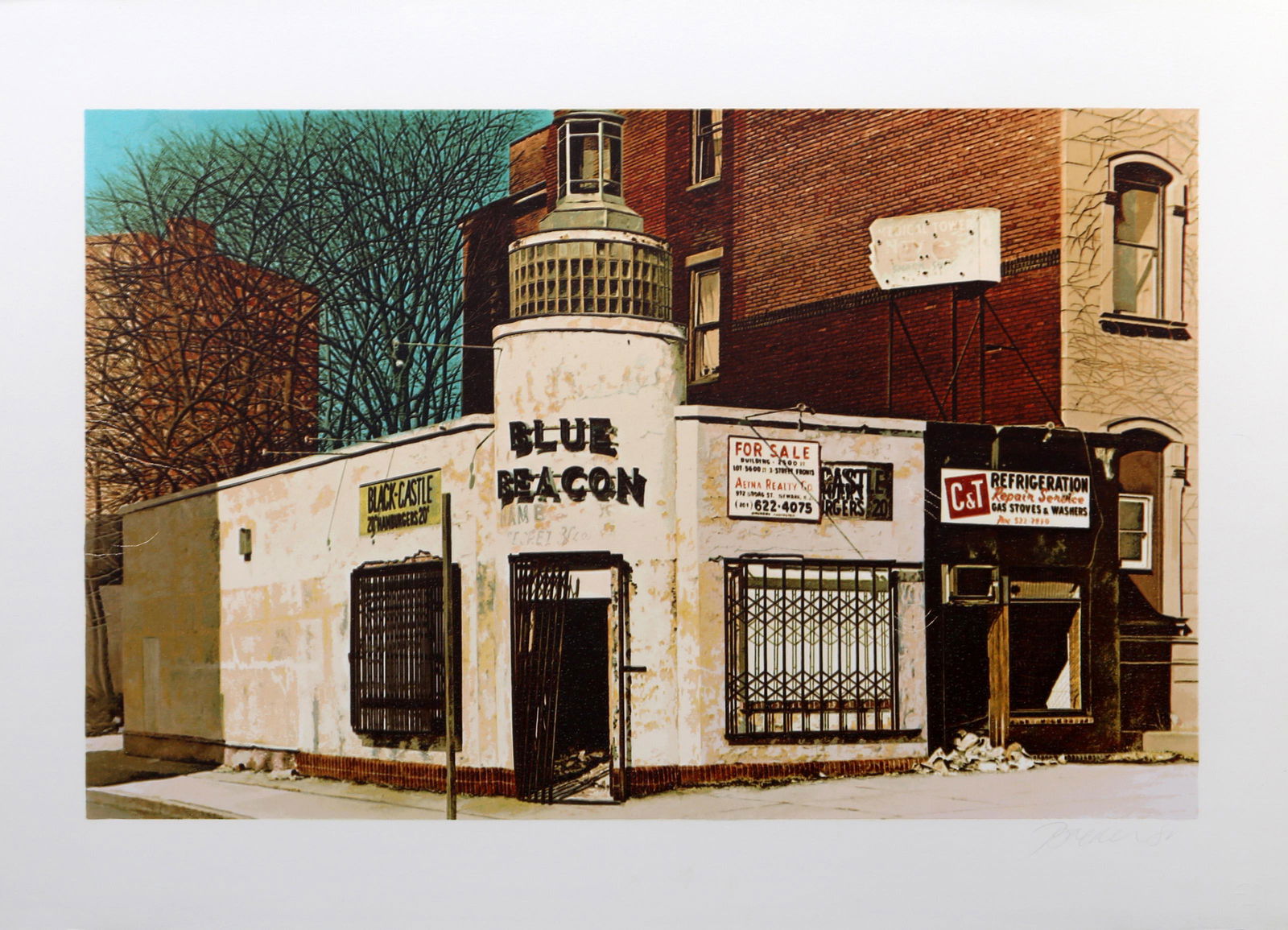 John Baeder, Blue Beacon, Screenprint: Artist: John Baeder, American (1938 - ) Title: Blue Beacon Year: 1980 Medium: Screenprint, signed and numbered in pencil Edition: 250 Size: 22 in. x 30 in. (55.88 cm x 76.2 cm)