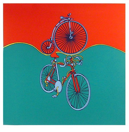 Jack Brusca, Bicycles, Serigraph: Artist: Jack Brusca, American (1939 - 1993) Title: Bicycles Year: Circa 1978 Medium: Serigraph, signed and numbered in pencil Edition: 200 Size: 27 in. x 26 in. (68.58 cm x 66.04 cm)