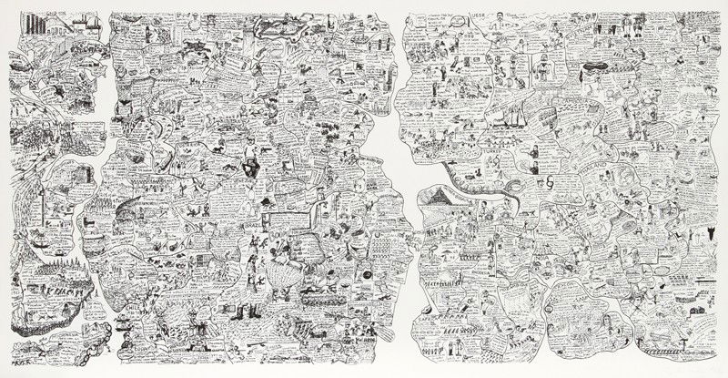 Oyvind Fahlstrom, Sketch for World Map, Silkscreen: Artist: Oyvind Fahlstrom, Swedish (1928 - 1976) Title: Sketch for World Map from the Peace Portfolio Year: 1972 Medium: Silkscreen, Signed and numbered in pencil Edition: 65/150 Size: 33 in. x 41.5 in