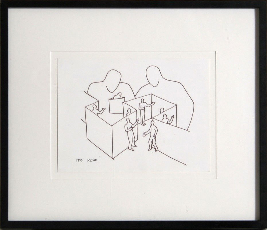 Mark Kostabi, Hidden Signifiers, Marker Drawing: Artist: Mark Kostabi, American (1960 - ) Title: Hidden Signifiers Year: 1985 Medium: Marker on Paper, signed and dated l.l. Size: 10 in. x 13 in. (25.4 cm x 33.02 cm) Frame Size: 18 x 21 inches