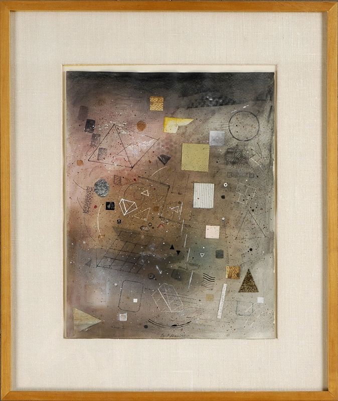 David Shapiro, Geometric Space, Mixed Media with C: Artist: David Shapiro, American (1943 - ) Title: Untitled - Geometric Space Year: 1975 Medium: Mixed Media and Collage on Paper, signed l.c. Size: 14.5 in. x 11.5 in. (36.83 cm x 29.21 cm) Frame Size: