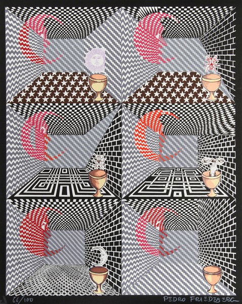 Pedro Friedeberg, Op-Art Silkscreen: Artist: Pedro Friedeberg, Mexican (1937 - ) Title: untitled 2 Year: 1993 Medium: Silkscreen, Signed and numbered in pencil Edition: 66/100 Size: 14.5 in. x 11.5 in. (36.83 cm x 29.21 cm)