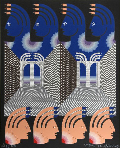 Pedro Friedeberg, Op-Art Silkscreen: Artist: Pedro Friedeberg, Mexican (1937 - ) Title: untitled 3 Year: 1993 Medium: Silkscreen, Signed and numbered in pencil Edition: 66/100 Size: 14.5 in. x 11.5 in. (36.83 cm x 29.21 cm)