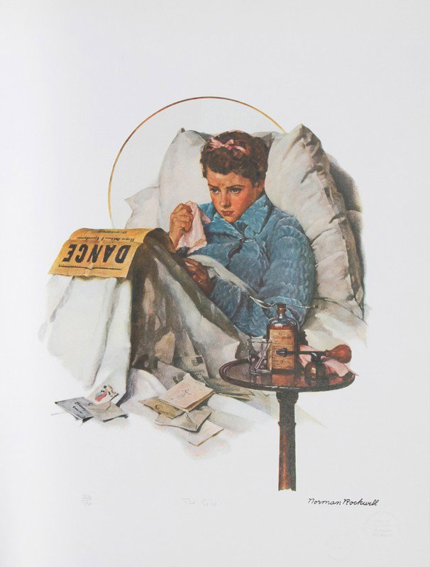 Norman Rockwell, The Cold, Offset Lithograph: Artist: Norman Rockwell, After, American (1894 - 1978) Title: The Cold Year: 1994 Medium: Offset Lithograph Edition: 226/750 Image Size: Size: 27 in. x 20 in. (68.58 cm x 50.8 cm)