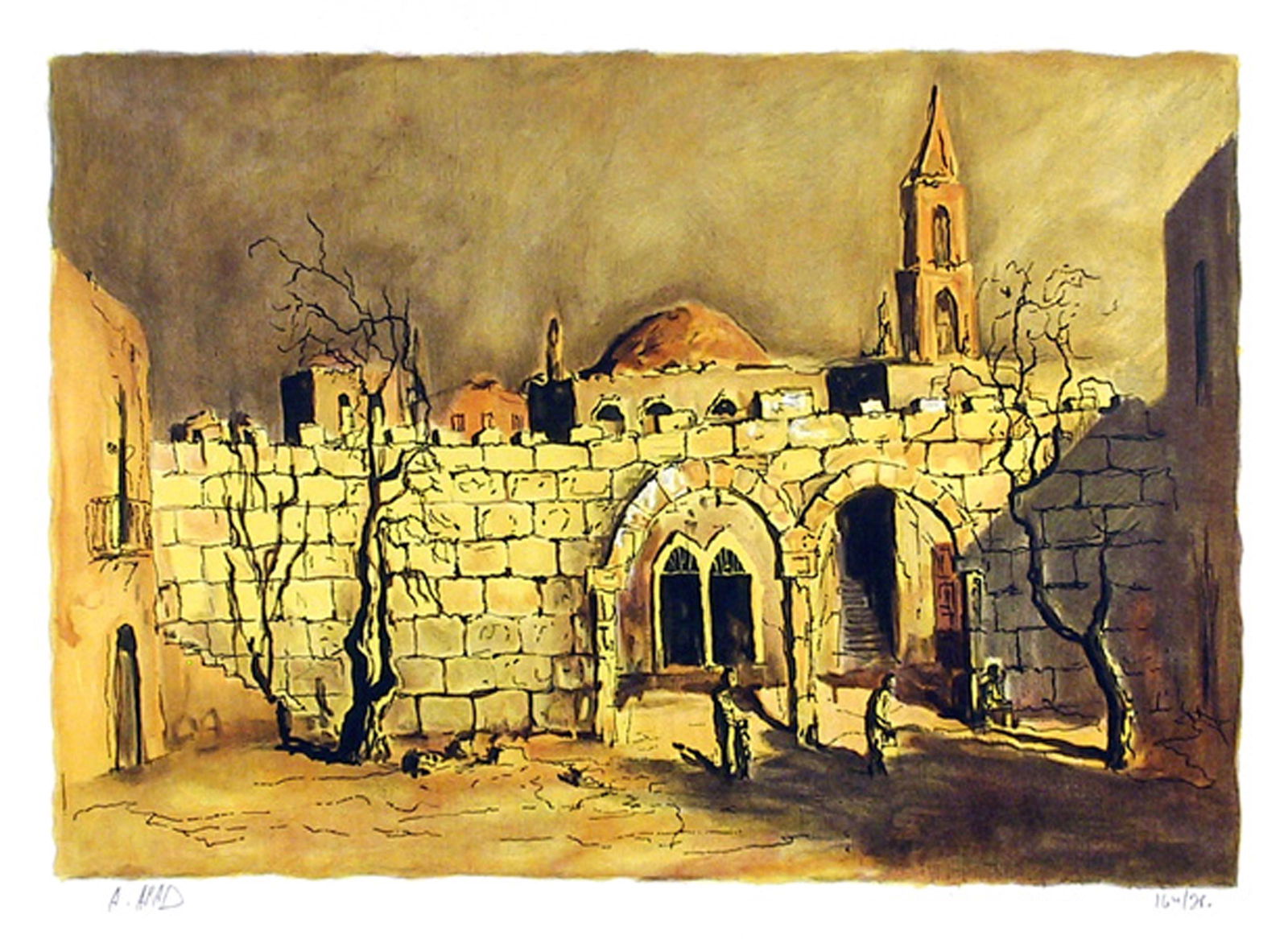 Ari Arad, Walled Village, Lithograph: Artist: Ari Arad Title: Walled Village Year: circa 1980 Medium: Lithograph, signed and numbered in pencil Edition: 210 Size: 19 x 25 in. (48.26 x 63.5 cm)