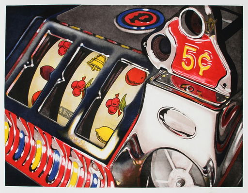 47 Charles Bell 5 Cent Slot Machine Aquatint Etching Jul 27