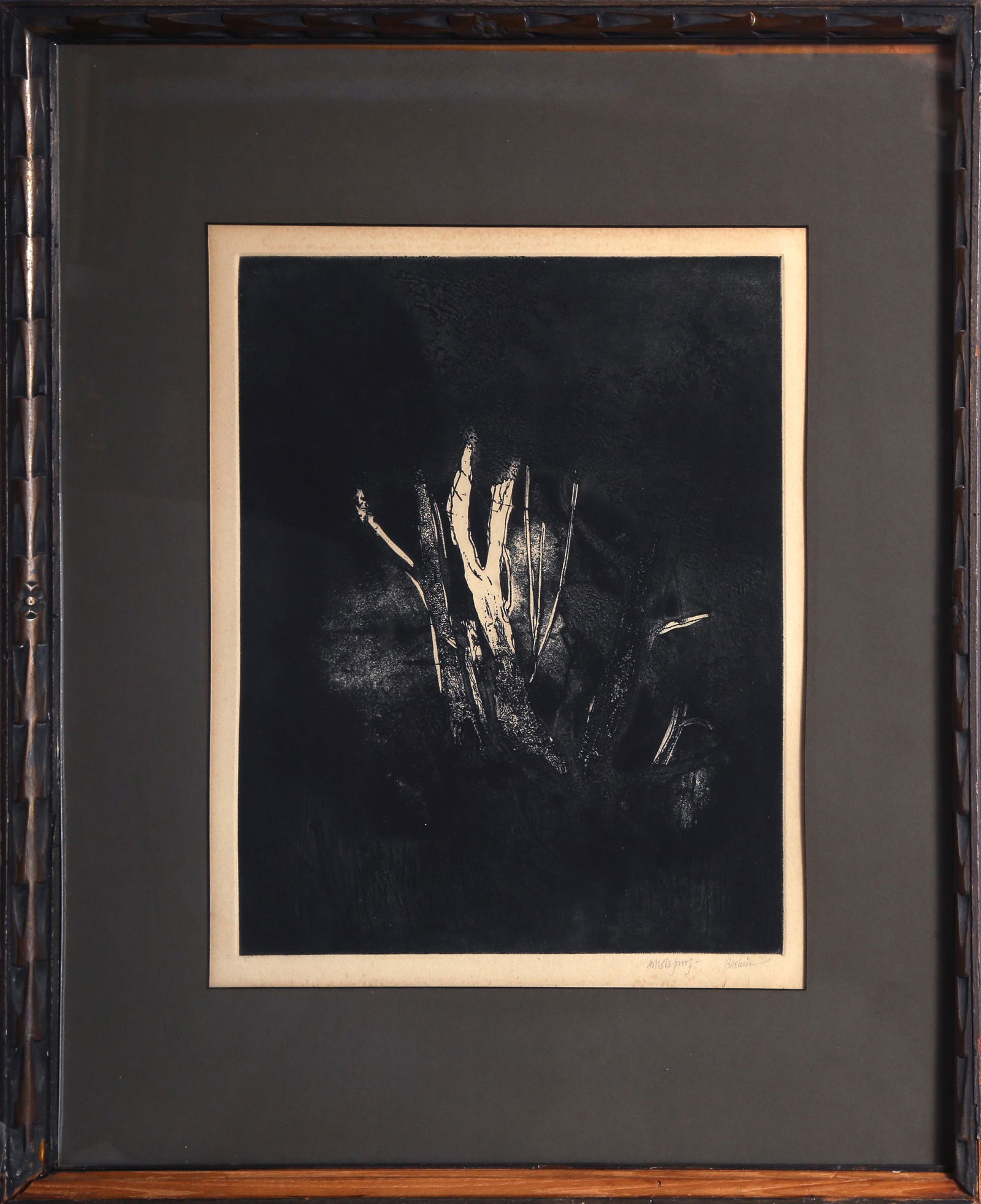 Leonard Baskin, Tree in the Dark, Etching on paper: Artist: Leonard Baskin, American (1922 - 2000) Title: Tree in the Dark Portfolio: 350 Medium: Etching on paper and numbered Edition: Artist Proof Image Size: 17.5 x 14 inches Frame Size: 30 x 26 inche