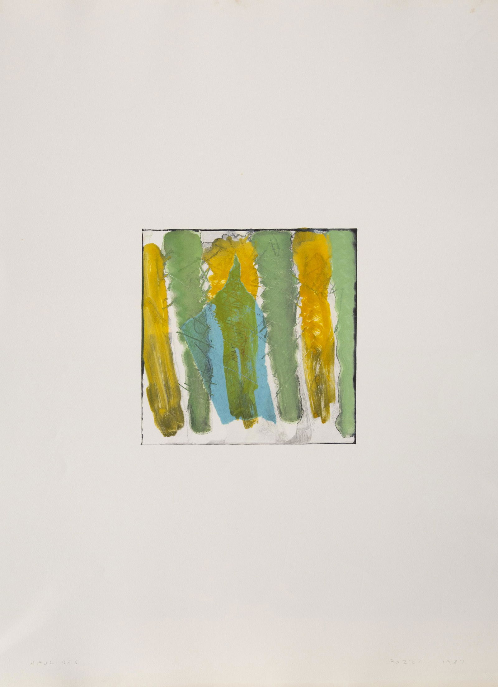 Lucio Pozzi, Apolides, Monoprint: Artist: Lucio Pozzi, Italian (1935 - ) Title: Apolides Year: 1987 Medium: Monoprint, numbered, dated, and titled in pencil Edition: 1/1 Image Size: 12 x 12 inches Size: 38.5 x 28 in. (97.79 x 71.12 cm