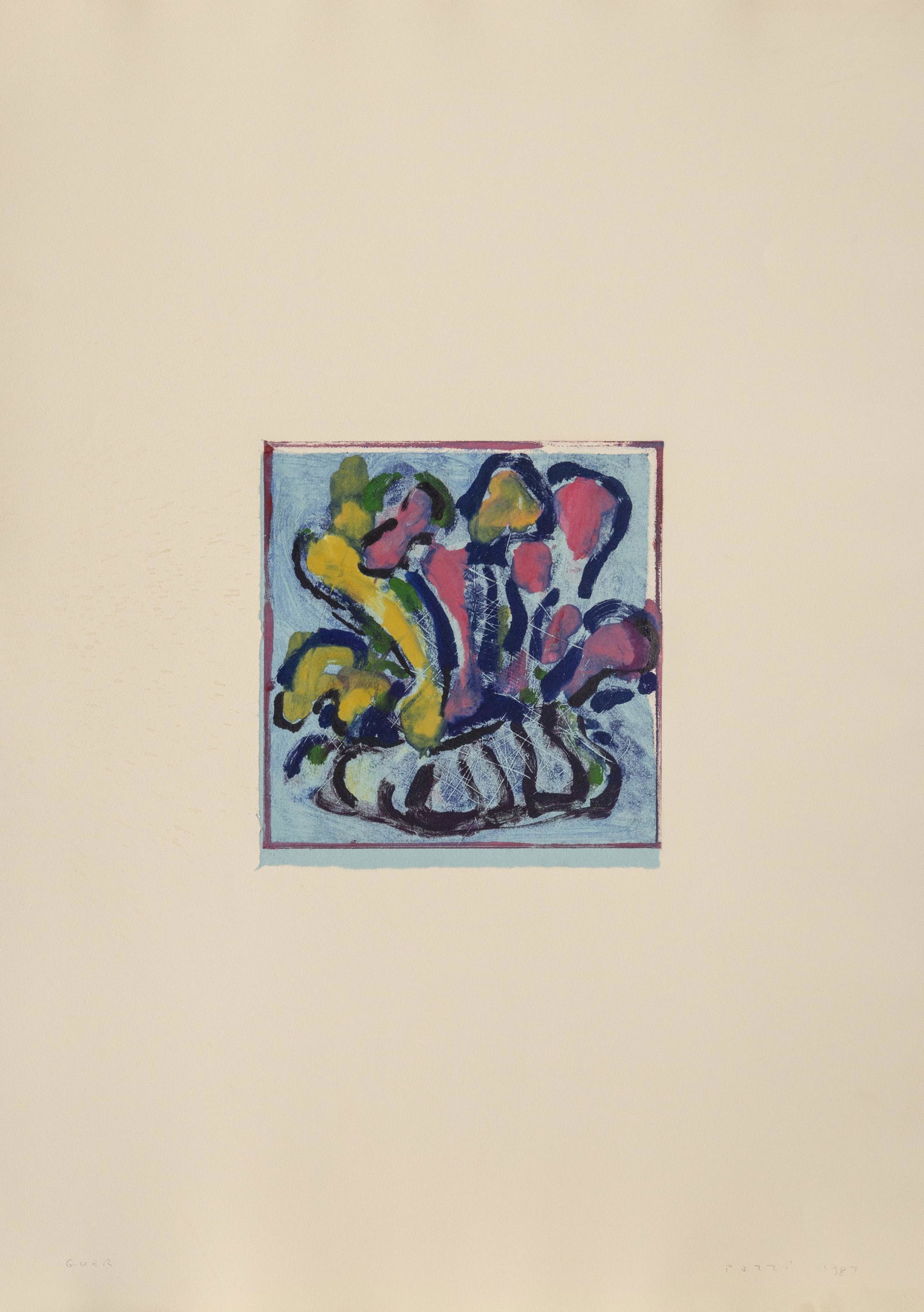 Lucio Pozzi, Guer, Monoprint: Artist: Lucio Pozzi, Italian (1935 - ) Title: Guer Year: 1987 Medium: Monoprint, numbered, dated, and titled in pencil Edition: 1/1 Image Size: 12.5 x 12 inches Size: 39.5 x 27.5 in. (100.33 x 69.85 c