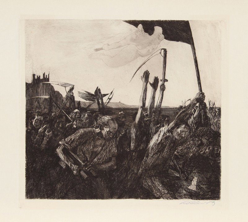 Kathe Kollwitz, Aufruhr (Uprising), Etching: Artist: Kathe Kollwitz, German (1867 - 1945) Title: Aufruhr (Uprising) Year: 1899 Medium: Etching Image Size: 11 x 11.75 Size: 14.5 in. x 17 in. (36.83 cm x 43.18 cm)