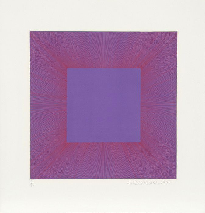 Richard Anuszkiewicz, Autumn Suite (Blue with Red): Artist: Richard Anuszkiewicz, American (1930 - ) Title: Autumn Suite (Blue with Red) Year: 1979 Medium: Intaglio Etching and Aquatint, signed and numbered in pencil Edition: 95 Size: 31.25 in. x 30 in