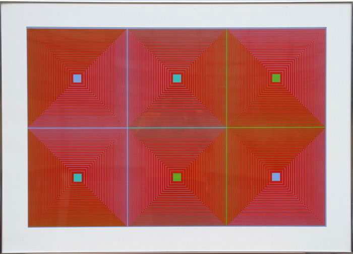 Richard Anuszkiewicz, Six Squares, Serigraph: Artist: Richard Anuszkiewicz, American (1930 - ) Title: Six Squares Year: 1969 Medium: Serigraph, signed in pencil Edition: AP Size: 27 in. x 35.5 in. (68.58 cm x 90.17 cm)