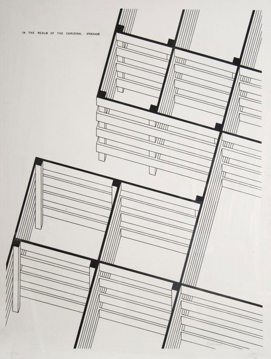 Robert Morris, Stockade, Aquatint Etching: Artist: Robert Morris, American (1931 - ) Title: Stockade Year: 1979 Medium: Etching and Aquatint, signed and numbered in pencil Edition: 150 Size: 48 in. x 37 in. (121.92 cm x 93.98 cm)