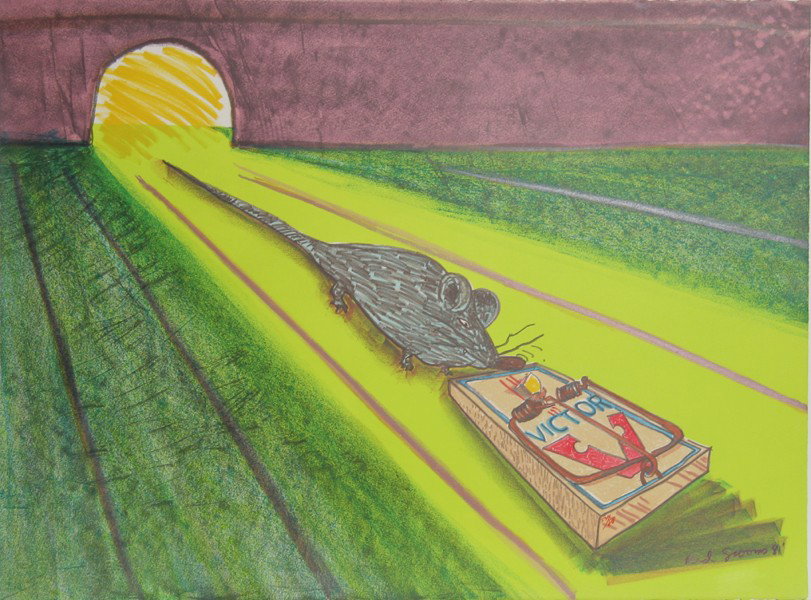 Red Grooms, Mid-Rat, Lithograph : Artist: Red Grooms, American (1937 - ) Title: Mid-Rat Year: 1981 Medium: Lithograph on BFK Rives, Signed and Numbered in Red Pencil Edition: 88 Size: 22 in. x 30 in. (55.88 cm x 76.2 cm)