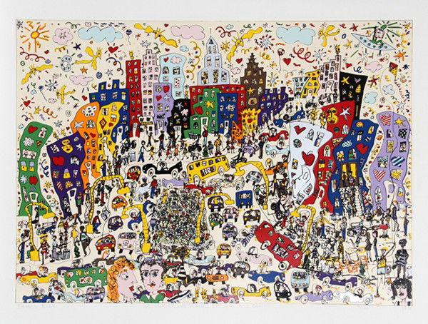 James Rizzi, East Side, West Side, Uptown, Downtow: Artist: James Rizzi, American (1950 - ) Title: East Side, West Side, Uptown, Downtown Year: 1978 Medium: Serigraph, signed and numbered in pencil Edition: 97/150 Size: 24.5 in. x 32 in. (62.23 cm x 81