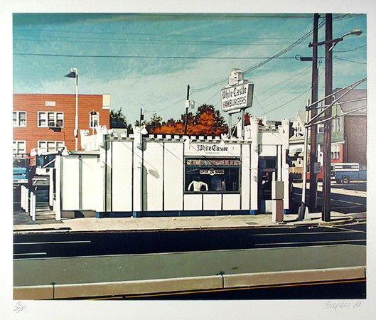 John Baeder, White Castle, Serigraph: Artist: John Baeder, American (1938 - ) Title: White Castle Year: 1981 Medium: Serigraph on Somerset Paper, signed and numbered in pencil Edition: 250 Size: 21 in. x 25 in. (53.34 cm x 63.5 cm)