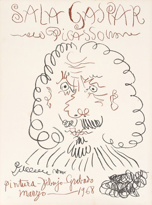 Pablo Picasso, Exhibition Sala Gaspar, Lithograph P: Artist: Pablo Picasso, Spanish (1881 - 1973) Title: Exhibition Sala Gaspar Year: 1968 Medium: Lithograph Poster on Arches paper Edition: 8/1000 Size: 30 in. x 23.5 in. (76.2 cm x 59.69 cm)