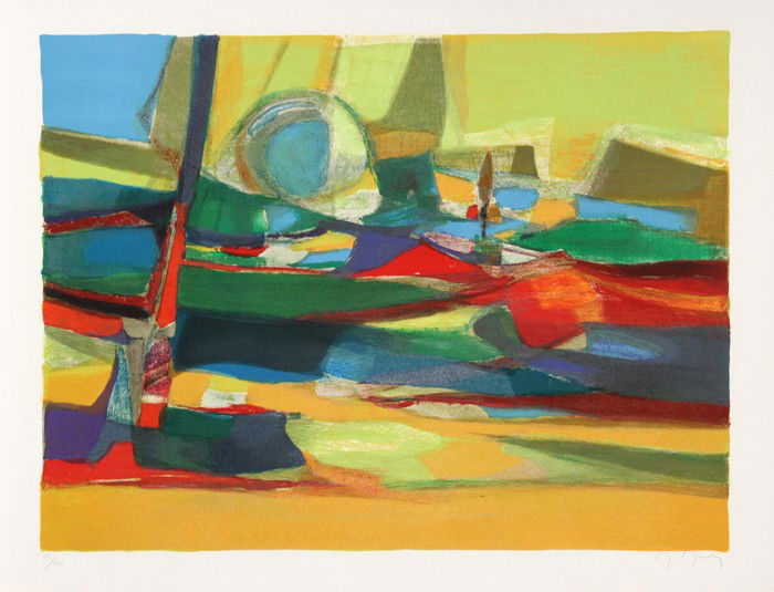 Marcel Mouly, Seascape, Lithograph: Artist: Marcel Mouly, French (1918 - 2008) Title: Seascape Year: circa 1979 Medium: Lithograph, signed and numbered in pencil Edition: 155/225 Size: 21.5 in. x 30 in. (54.61 cm x 76.2 cm)