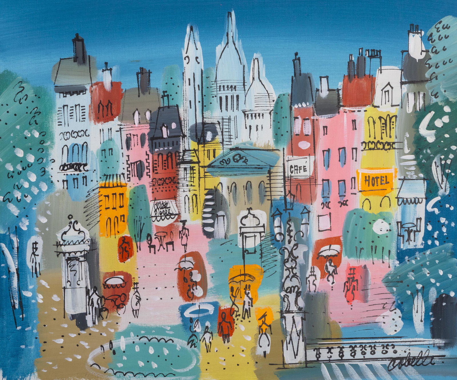 Charles Cobelle, City Center with Sacre Coeur 9, Acrylic on canvas (1 of 3)