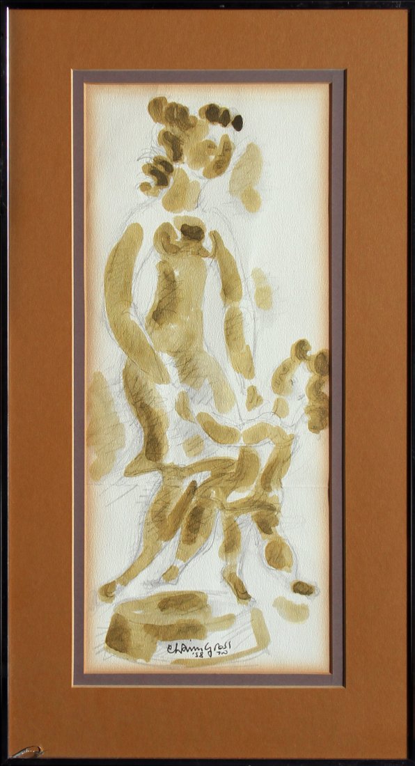 Chaim Gross, Mother and Child Playing, Watercolor in ink (1 of 3)