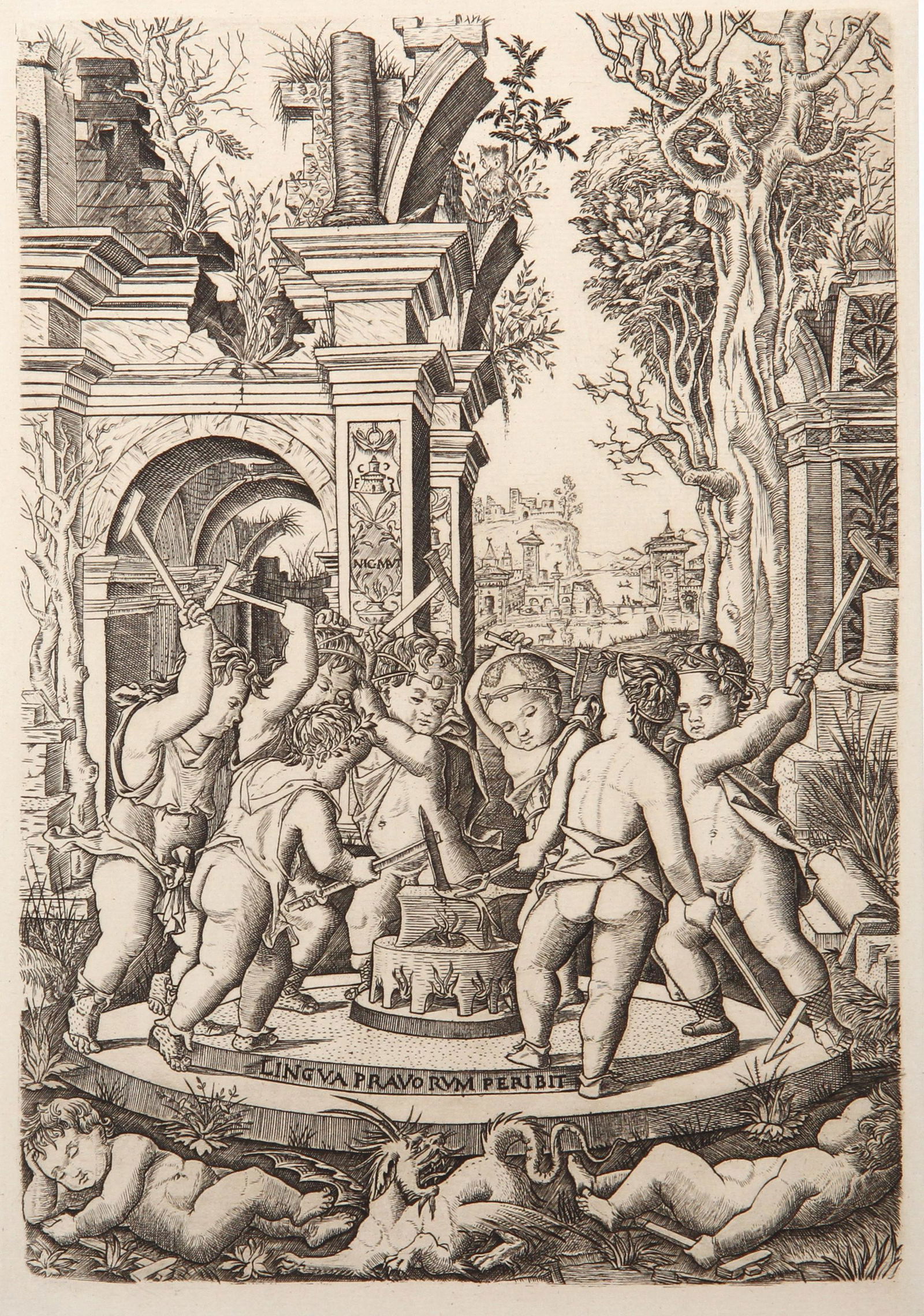 Nicoletto da Modena, Le Sort de la Langue Mechante: Artist: Nicoletto da Modena, After by Amand Durand, Italian (1490 - 1569) Title: Le Sort de la Langue Mechante Year: 1873 Medium: Heliogravure on laid paper Size: 12 x 8.25 in. (30.48 x 20.96 cm) Prin
