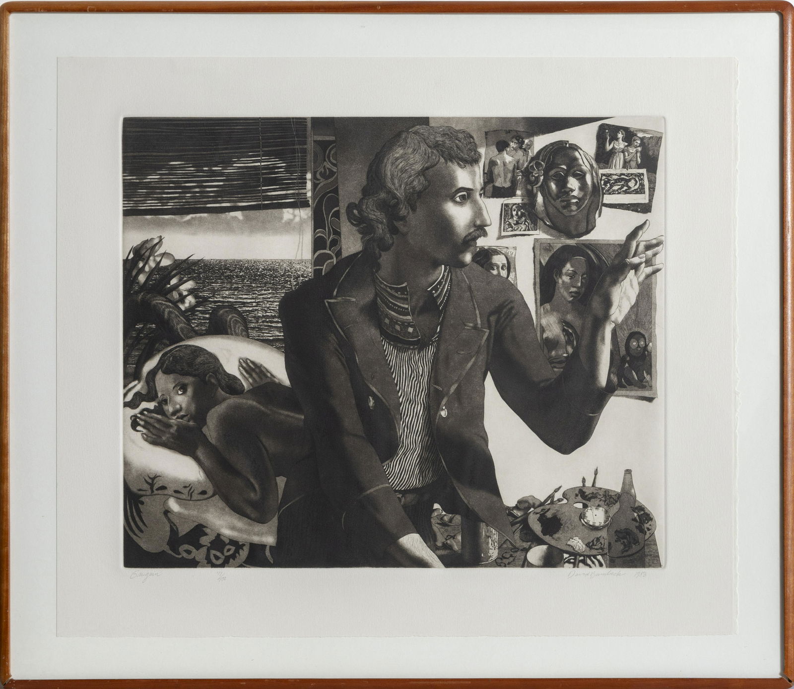David Bumbeck, Gauguin, Etching: Artist: David Bumbeck, American (1940 - ) Title: Gauguin Year: 1983 Medium: Etching, signed, numbered, dated, and titled in pencil Edition: 41/100 Image Size: 14.5 x 17.5 inches Size: 19 x 22 in. (48.
