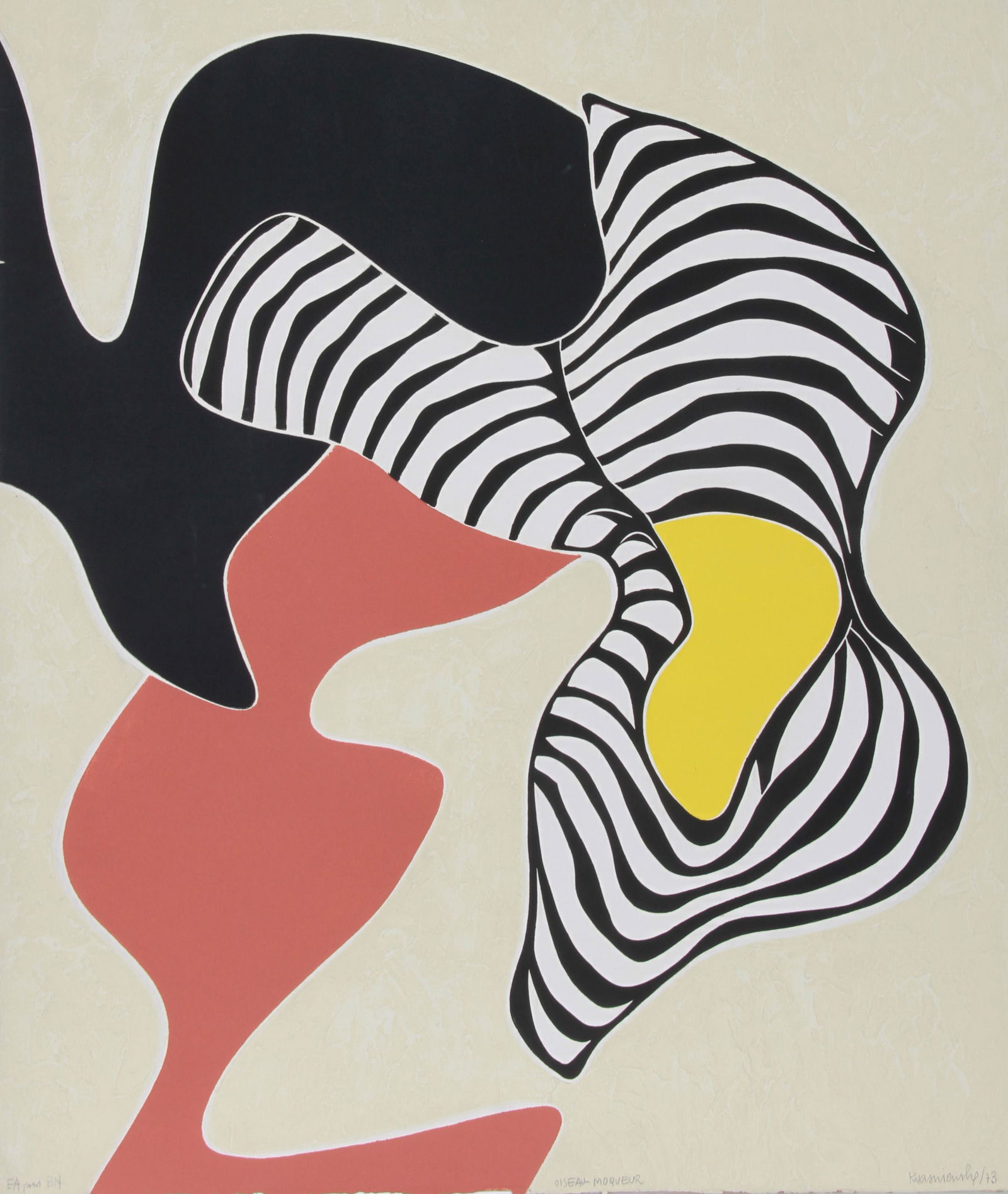 Barbara Kwasniewska, Oiseau Moqueur, Aquatint Etching: Artist: Barbara Kwasniewska, Polish (1931 - ) Title: Oiseau Moqueur Year: 1973 Medium: Aquatint Etching, signed and numbered in ink Edition: 75, EA Image Size: Size: 34.5 in. x 29.5 in. (87.63 cm x 74