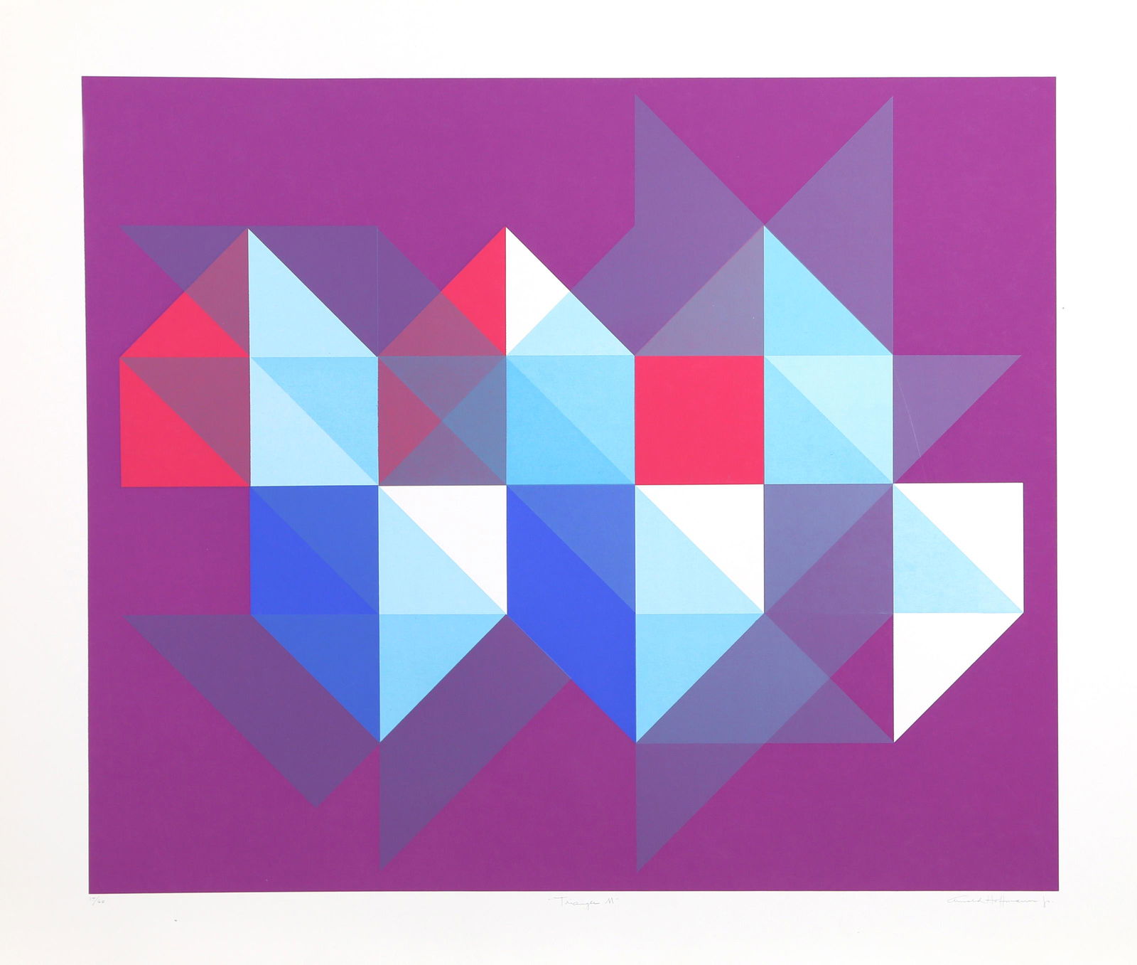 Arnold Hoffmann, Jr., Triangle M, Silkscreen: Artist: Arnold Hoffmann, Jr., American (1915 - 1991) Title: Triangle M Year: circa 1970 Medium: Silkscreen, signed and numbered in pencil Edition: 60 Image Size: 25 x 30 inches Size: 32 x 37 in. (81.2