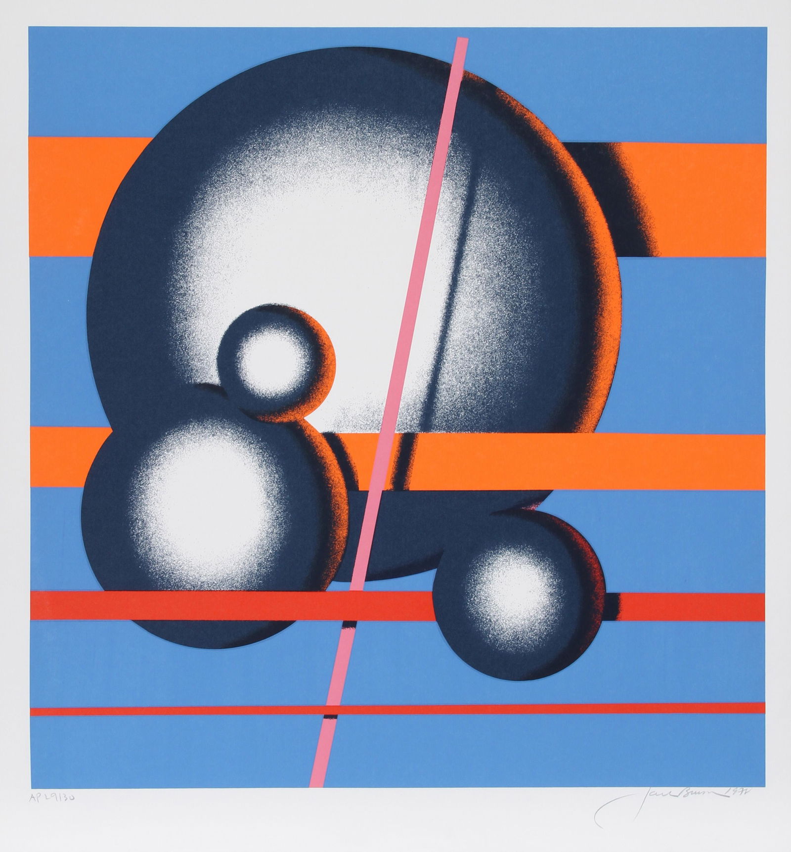 Jack Brusca, Galaxy, Silkscreen: Artist: Jack Brusca, American (1939 - 1993) Title: Galaxy Year: 1978 Medium: Silkscreen, signed and numbered in pencil Edition: 200, AP 30 Image Size: 24 x 24 inches Size: 28 in. x 26 in. (71.12 cm x