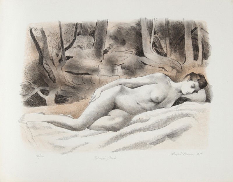 August Mosca, Sleeping Nude, Lithograph: Artist: August Mosca, Italian (1905 - 2003) Title: Sleeping Nude Year: 1969 Medium: Lithograph, signed and numbered in pencil Edition: 89/100 Size: 16 in. x 20.5 in. (40.64 cm x 52.07 cm)