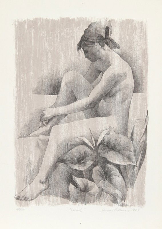 August Mosca, Naiad, Lithograph: Artist: August Mosca, Italian (1905 - 2003) Title: Naiad Year: 1969 Medium: Lithograph, signed and numbered in pencil Edition: 60/100 Size: 19 in. x 15 in. (48.26 cm x 38.1 cm)