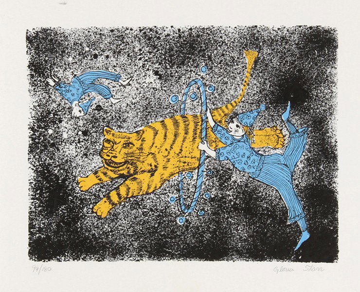 Gloria Starr, Circus Tiger, Silkscreen: Artist: Gloria Starr Title: Circus Tiger Medium: Silkscreen, Signed and numbered in pencil Edition: 94/180 Image Size: 9.5 x 12.5 inches Size: 13 in. x 16 in. (33.02 cm x 40.64 cm)