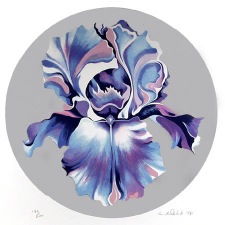 Lowell Blair Nesbitt, Iris, Serigraph: Artist: Lowell Blair Nesbitt, American (1933 - 1993) Title: Iris Year: 1981 Medium: Serigraph, signed and numbered in pencil Edition: 200 Image Size: 22.5 in. diameter Size: 27 in. x 26 in. (68.58 cm 
