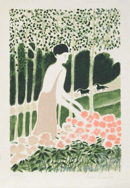 Andre Brasilier, Femme avec Fleurs, Lithograph: Artist: Andre Brasilier, French (1929 - ) Title: Femme avec Fleurs Year: circa 1970 Medium: Lithograph on Japon, Signed and numbered in pencil Edition: XXXV/CL Size: 30 in. x 21 in. (76.2 cm x 53.34 c