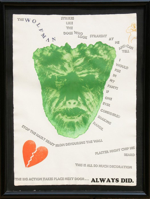 Jim Dine, Wolfman (Wall) , Aquatint Etching: Artist: Jim Dine, American (1935 - ) Title: Wolfman (Wall) Year: 1967 Medium: Aquatint Etching, Signed and numbered in pencil Edition: 26/120 Size: 31 in. x 22 in. (78.74 cm x 55.88 cm) Frame Size: 36