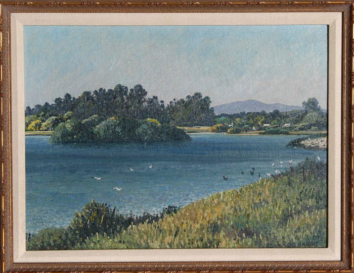 Carl Sammons, Santa Barbara, Oil Painting: Artist: Carl Sammons, American (1883 - 1968) Title: Santa Barbara Year: circa 1940 Medium: Oil on Canvas Board, signed l.r. Size: 12 in. x 16 in. (30.48 cm x 40.64 cm) Frame Size: 14 x 17.75 inches