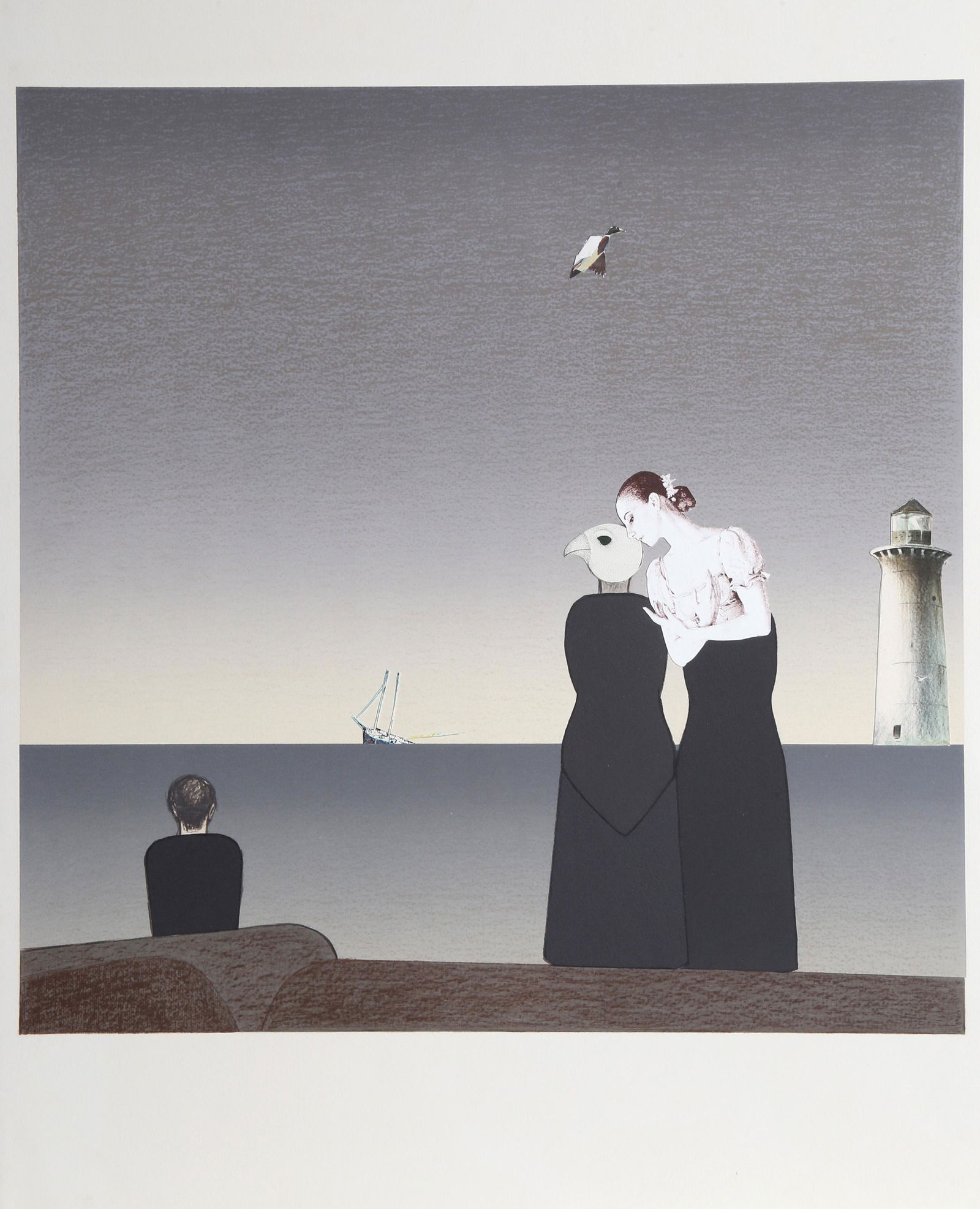 Judith Bledsoe, Peter Grimes (Will Barnet Print with Collage), Lithograph with Paper Collage: Artist: Judith Bledsoe, American (1938 - 2013) Title: Peter Grimes (Will Barnet Print with Collage) Year: 1975 Medium: Lithograph with Paper Collage Image Size: 11.25 x 11 inches Size: 17 x 14 in. (43