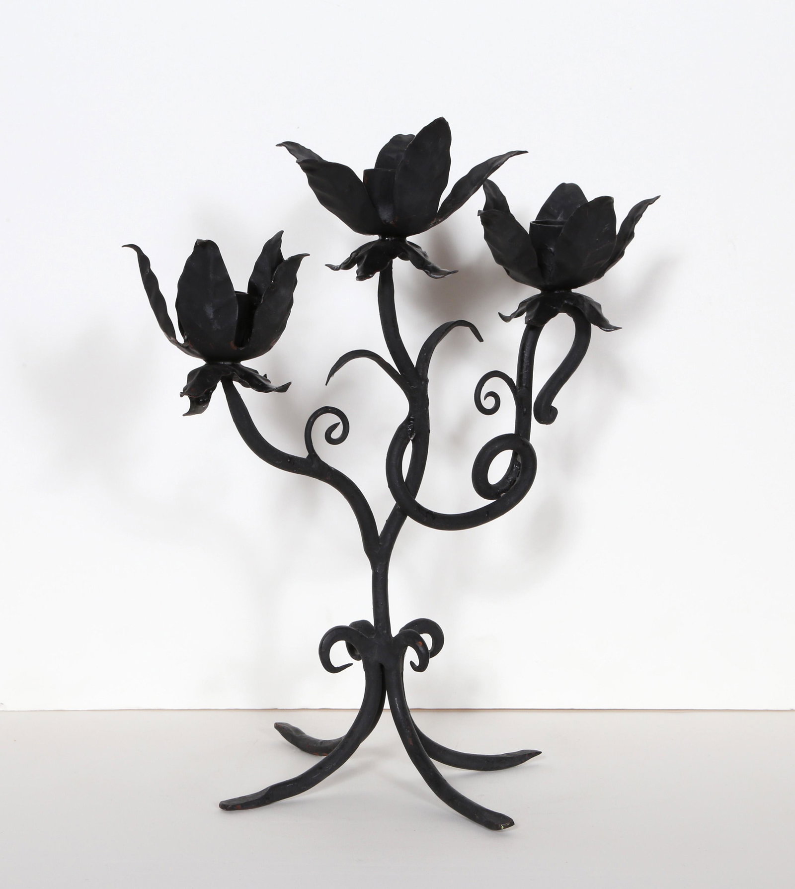 Unknown Artist, Black Floral Candle Holder, Wrought Iron: Artist: Unknown Artist Title: Black Floral Candle Holder Medium: Wrought Iron Size: 13 x 10 x 9 in. (33.02 x 25.4 x 22.86 cm)