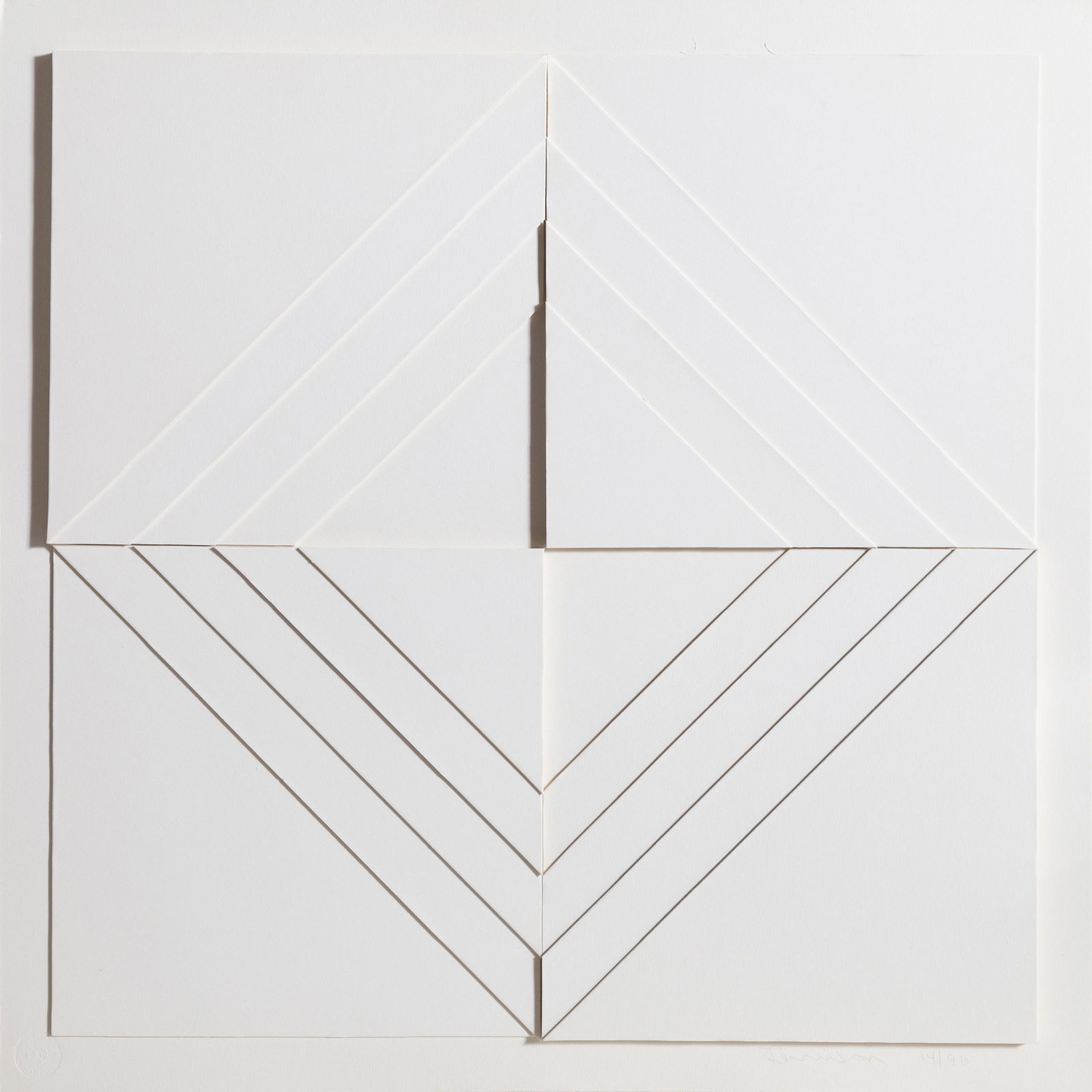 Mon Levinson, Stacked Diamond, Paper Construction: Artist: Mon Levinson, American (1926 - 2014) Title: Stacked Diamond Year: 1969 Medium: Paper Construction, signed and numbered in pencil Edition: 14/90 Size: 20 x 20 in. (50.8 x 50.8 cm)