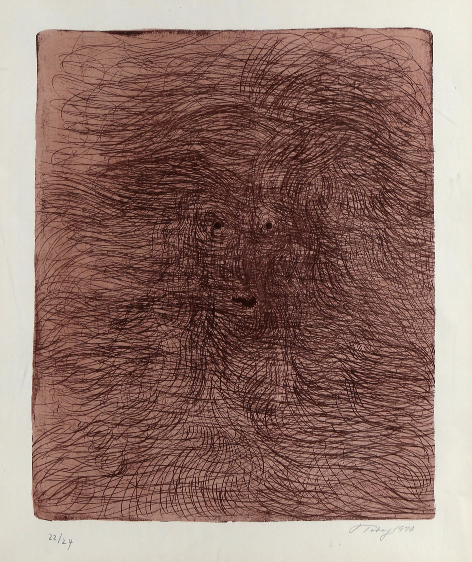 Mark Tobey, Abstract Portrait, Sepia Etching (1 of 5)