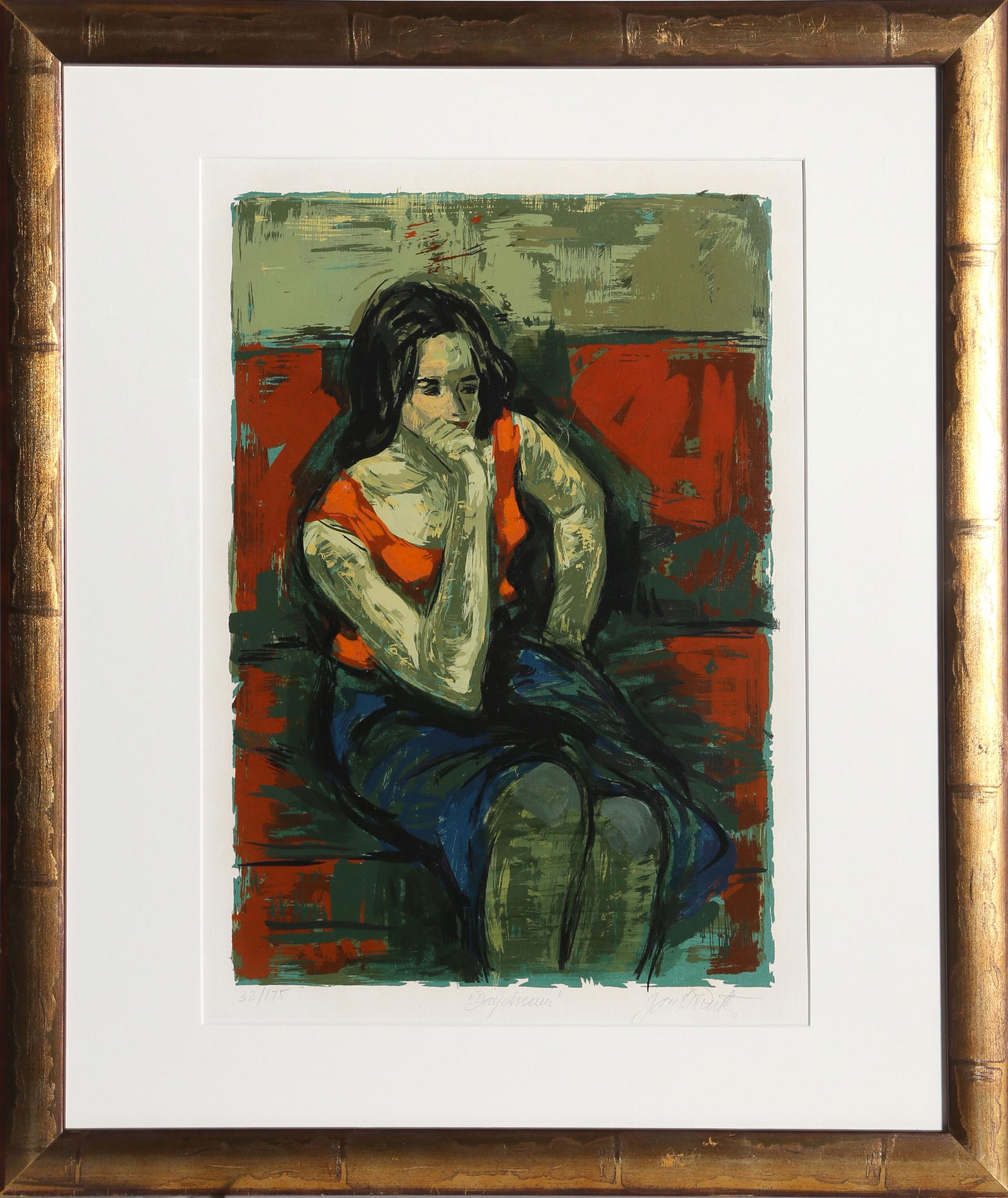 Jan De Ruth, Daydream, Screenprint: Artist: Jan De Ruth, Czech (1922 - 1991) Title: Daydream Year: circa 1970 Medium: Screenprint, signed and numbered in pencil Edition: 32/175 Image Size: 17.5 x 12 inches Frame Size: 26.5 x 22.5 inches